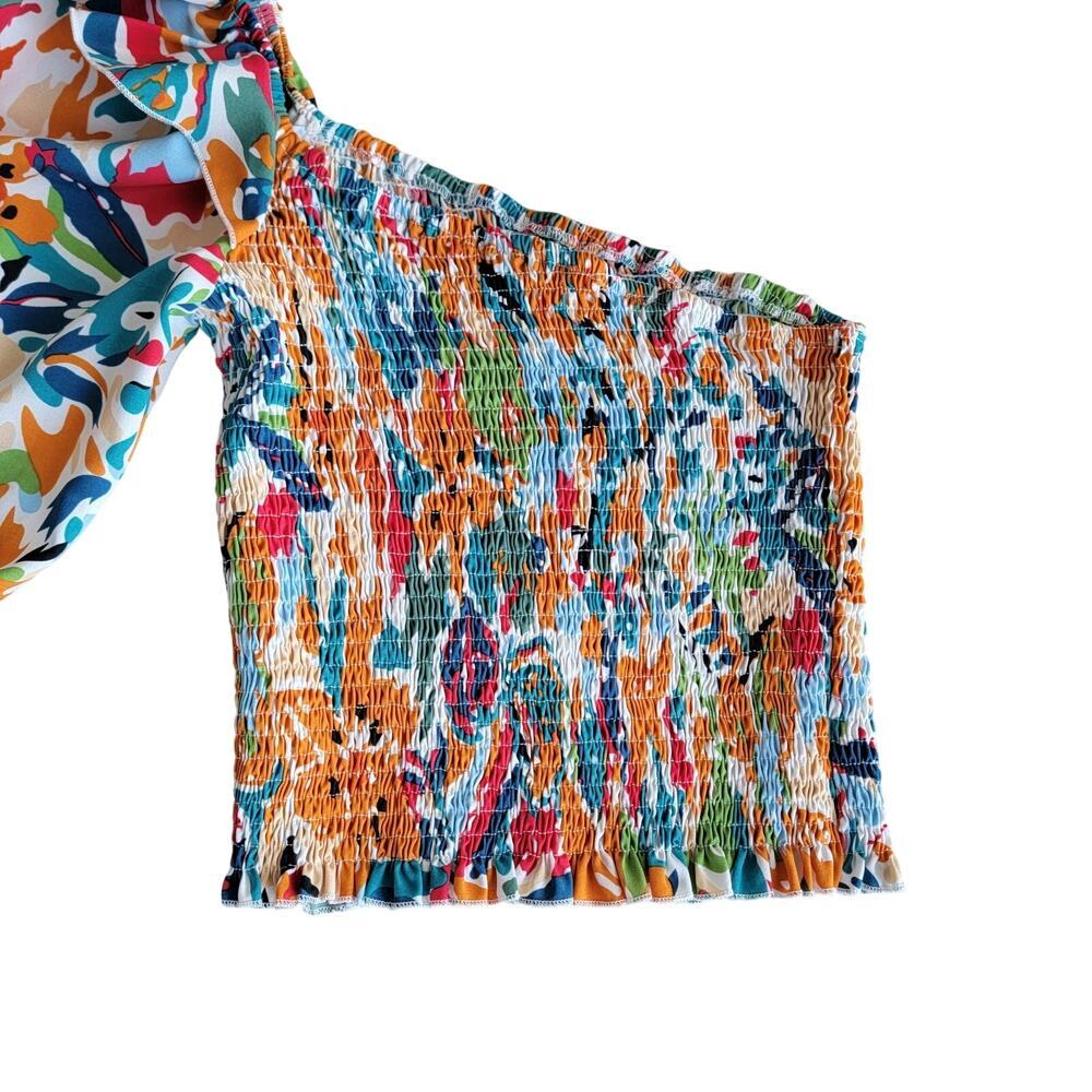 SHEIN Floral One Shoulder Ruched Top - Picture 3 of 6